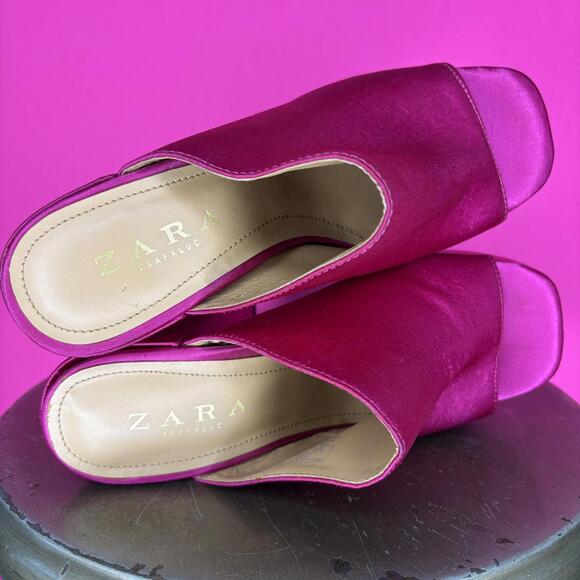 Zara Hot Pink Satin Platform Block Heel Mule Sandal Sz 36 - Picture 6 of 7